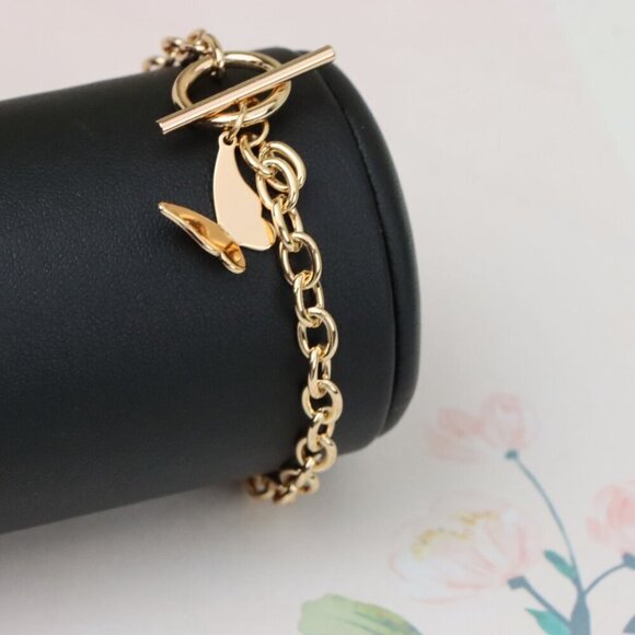 "Butterfly Charm Rose Gold Toggle Bracelet, XPBL0987 - Picture 6 of 12